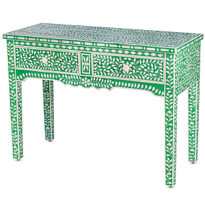 Стол рабочий зеленый орнамент кость BONE INLAY CONSOL TABLE 2 DRAWER
