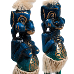 Комплект из 2-х деревянных статуэток Asmat Straw Headdress Statuettes Blue Tattoo варинант исполнения - 3 | Loft Concept в Липецке