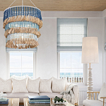 Люстра трехъярусная с декором из круглых деревянных бусин с кисточками Blue Wooden Beads Chandelier варинант исполнения - 3 | Loft Concept в Липецке