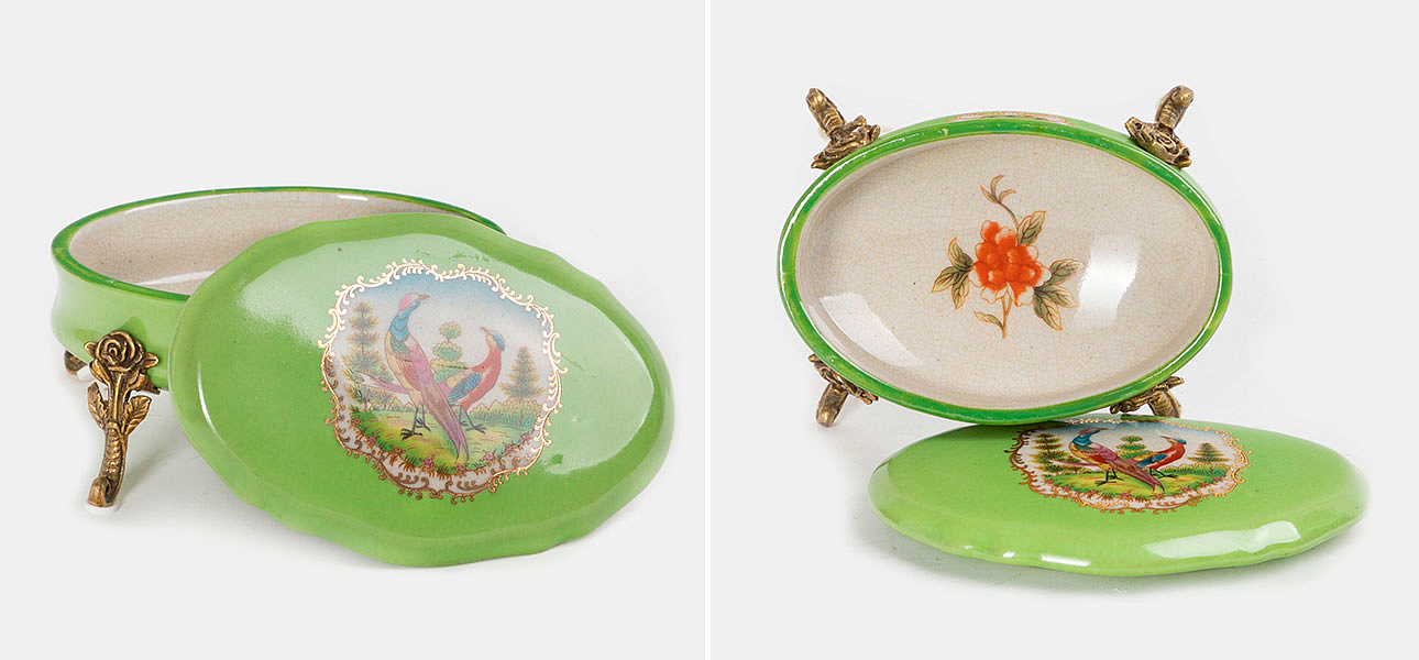 Шкатулка фарфоровая зеленая с орнаментом Bird & Flower Шкатулка фарфоровая зеленая с орнаментом Bird & Flower - Loft-Concept в Липецке