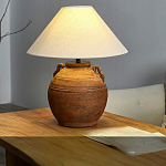 Настольная лампа керамическая коричневая с тканевым абажуром Eastern Tale варинант исполнения - 1 | Loft Concept в Липецке