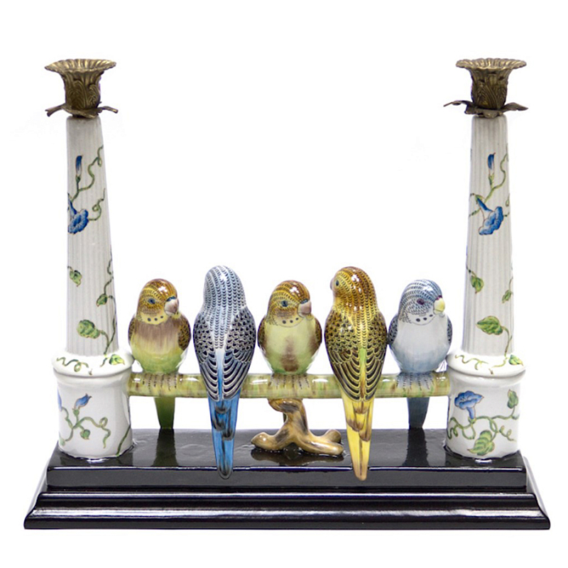 Двойной подсвечник Five Budgies Белый Синий Бронза Двойной подсвечник Five Budgies Белый Синий Бронза в Липецке | Loft Concept