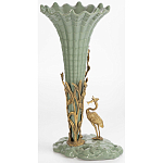 Ваза зеленая фарфоровая с волнистым краем с бронзовой фигуркой журавля Eden Garden  варинант исполнения - 4 | Loft Concept в Липецке