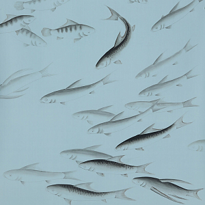 Обои ручная роспись Fishes Original colourway on Duck Egg dyed silk