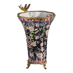 Ваза из фарфора черная с цветочной росписью и бронзовой стрекозой Spring Garden варинант исполнения - 2 | Loft Concept в Липецке