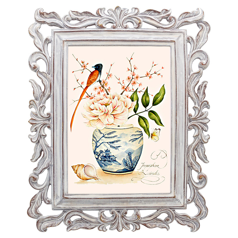 Постер Sakura Branch and Bird Poster Мульти Белый винтажная патина Постер Sakura Branch and Bird Poster Мульти Белый винтажная патина в Липецке | Loft Concept