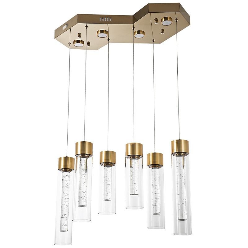 Люстра c 6-ю стеклянными плафонами золото Sparkling Bubbles Tube Gold Hanging Lamp Прозрачное Стекло Золотой Люстра c 6-ю стеклянными плафонами золото Sparkling Bubbles Tube Gold Hanging Lamp Прозрачное Стекло Золотой в Липецке | Loft Concept