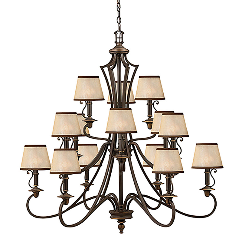 Люстра бронзового цвета с бежевыми абажурами из органзы в классическом стиле Hinkley Бронза Бежевый в Липецке | Loft Concept 