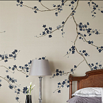 Обои ручная роспись Cherry Tree Original colourway on Stone Ochre dyed silk варинант исполнения - 1 | Loft Concept в Липецке