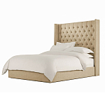 Кровать двуспальная бежевая с основанием из массива дерева с мягким изголовьем Flax Beds варинант исполнения - 1 | Loft Concept в Липецке