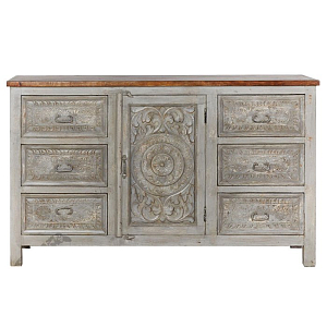 Серый резной буфет из массива манго Grey Mango