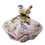 Шкатулка фиолетового цвета с рисунком бабочек и крышкой с фигуркой птицы на ветке Eden Garden варинант исполнения - 1 | Loft Concept в Липецке