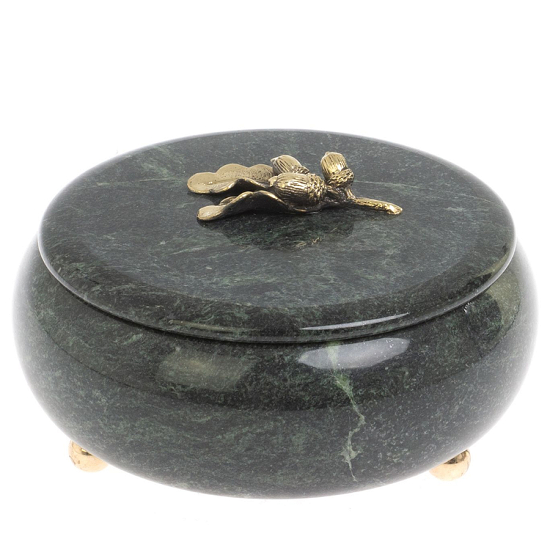 Шкатулка круглая из натурального камня змеевик Stone Casket Змеевик Золотой Шкатулка круглая из натурального камня змеевик Stone Casket Змеевик Золотой в Липецке | Loft Concept