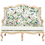 Диван двухместный из натурального бука золотистый с изображением птиц и цветов Blooming Birds варинант исполнения - 1 | Loft Concept в Липецке