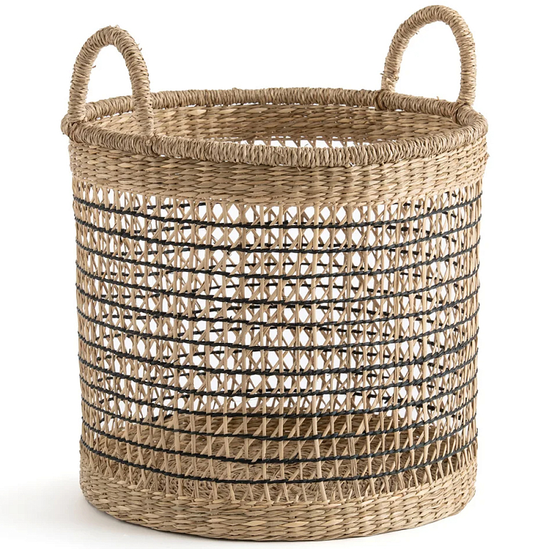 Круглая плетеная корзина Renee Wicker Basket Бежевый Черный Круглая плетеная корзина Renee Wicker Basket Бежевый Черный в Липецке | Loft Concept