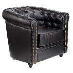 Кресло кожаное с мягкими подлокотниками на 4-х деревянных ножках Logan Leather Armchair black варинант исполнения - 1 | Loft Concept в Липецке