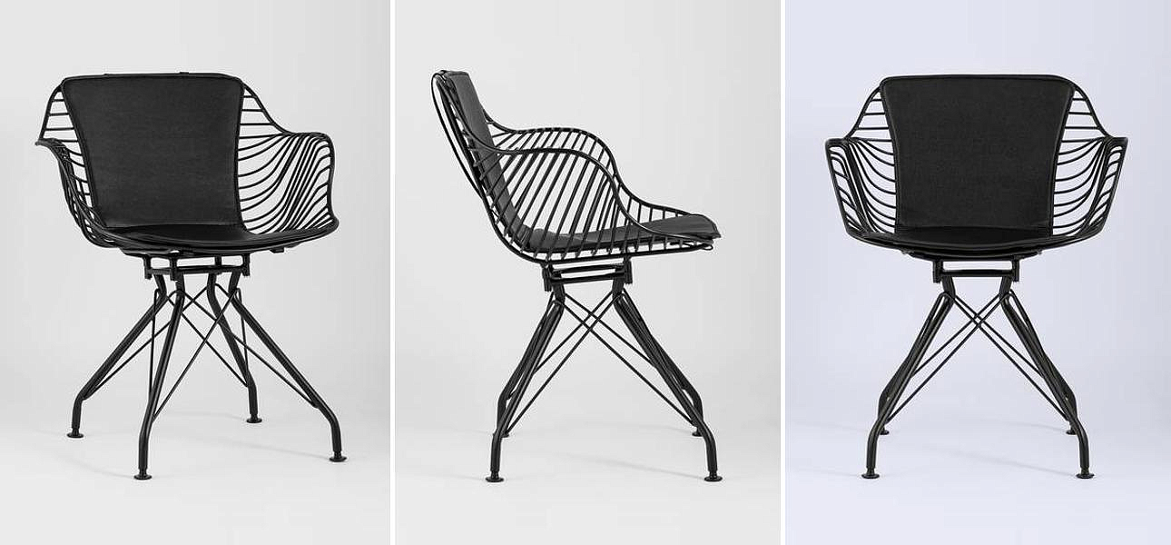 Стул Bertoia с подлокотником Chair Black metal Стул Bertoia с подлокотником Chair Black metal - Loft-Concept в Липецке