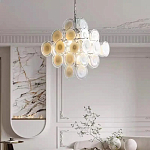 Люстра  с каскадом из круглых декоративных элементов  White Clear Glass Chandelier варинант исполнения - 3 | Loft Concept в Липецке