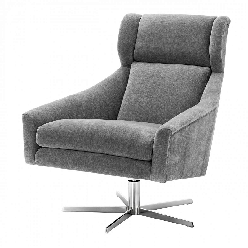 Кресло Eichholtz Swivel Chair Nara Никель Серый Кресло Eichholtz Swivel Chair Nara Никель Серый в Липецке | Loft Concept