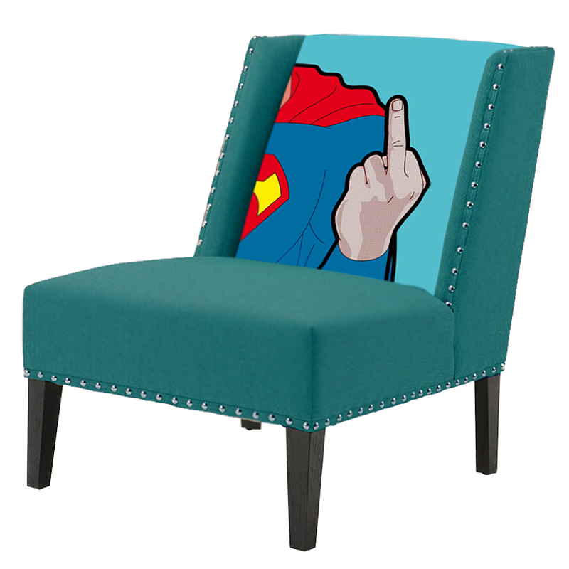FUN Armchair "Superman fuck off" Turquoise Дизайнерское кресло с цветным принтом Бирюзовый FUN Armchair "Superman fuck off" Turquoise Дизайнерское кресло с цветным принтом Бирюзовый в Липецке | Loft Concept