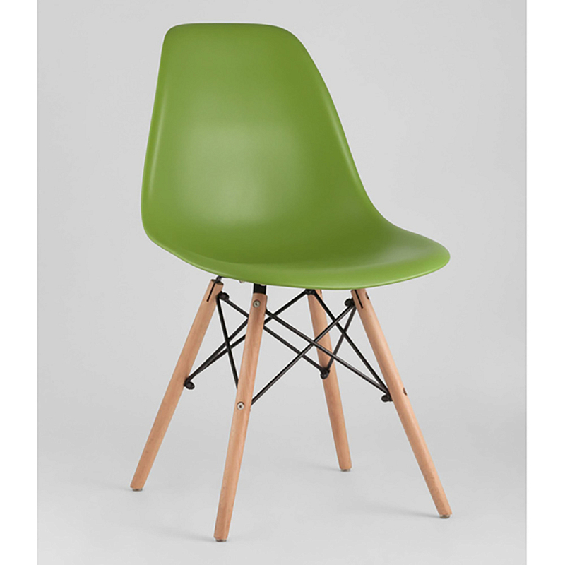 Пластиковый стул на ножках из массива бука Eames Green Зеленый Древесина в Липецке | Loft Concept 