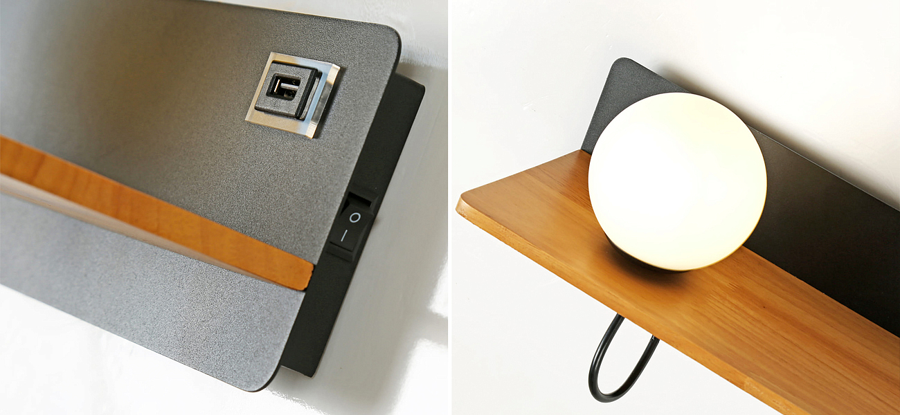 Бра с полкой Black GAVIN WOOD USB Бра с полкой Black GAVIN WOOD USB - Loft-Concept в Липецке