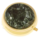 Таблетница карманная круглая с 3-мя отделениями и накладкой из натурального камня Серафинит Gold Stone Pillboxes варинант исполнения - 1 | Loft Concept в Липецке