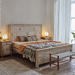 Двуспальная кровать из массива манго с резьбой Celestino Grey Mango Bed варинант исполнения - 2 | Loft Concept в Липецке