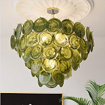 Люстра из зеленых стеклянных дисков с перламутровым эффектом Green Glowing Glaze варинант исполнения - 3 | Loft Concept в Липецке