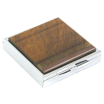 Таблетница карманная квадратная с 4-мя отделениями с зеркалом и накладкой из натурального камня Тигровый глаз Silver Stone Pillboxes варинант исполнения - 1 | Loft Concept в Липецке