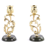 Подсвечники бронзовые на подставке из натурального камня нефрит Stone Candlestick варинант исполнения - 1 | Loft Concept в Липецке