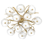 Потолочная люстра круглая ветвистыми бронзовыми элементами и стеклянными рифлеными дисками Textured Glass Chandelier варинант исполнения - 1 | Loft Concept в Липецке