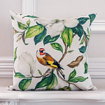 Декоративная подушка бежевая с изображением птица в саду Blooming Birds варинант исполнения - 2 | Loft Concept в Липецке