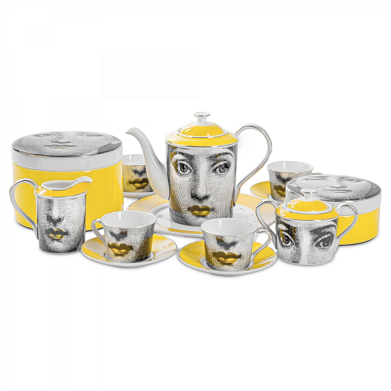Чайный сервиз Fornasetti Белый Желтый Серый Чайный сервиз Fornasetti Белый Желтый Серый в Липецке | Loft Concept