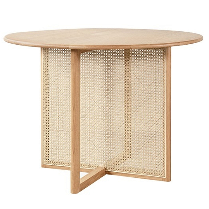 Обеденный стол круглый с плетёным основанием из ротанга Soda Dinning Table Бежевый Обеденный стол круглый с плетёным основанием из ротанга Soda Dinning Table Бежевый в Липецке | Loft Concept