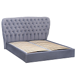 Кровать двуспальная серая с основанием из массива дерева с мягким изголовьем Velour Beds варинант исполнения - 1 | Loft Concept в Липецке