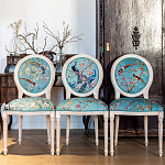 Стул из массива бука бирюзовый с изображением птиц и цветов Turquoise Beige Chinoiserie Peach Garden Chair варинант исполнения - 7 | Loft Concept в Липецке