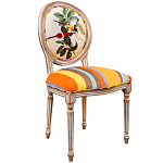 Стул бежевый в разноцветную полоску из натурального бука с изображением птиц и цветов Blooming Yellow Red Birds Colorful Stripes Chair варинант исполнения - 2 | Loft Concept в Липецке