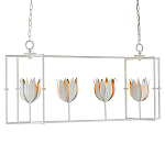 Люстра белая прямоугольная с абажурами в виде цветков тюльпана White Tulips варинант исполнения - 2 | Loft Concept в Липецке