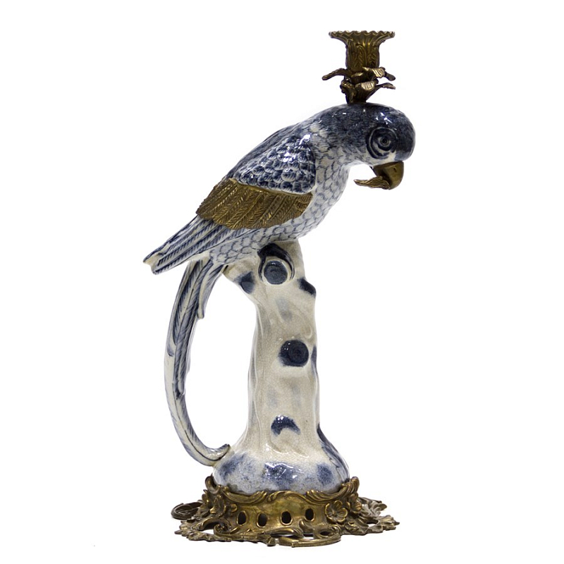 Подсвечник Parrot Porcelain & Bronze Белый Синий Бронза в Липецке | Loft Concept 
