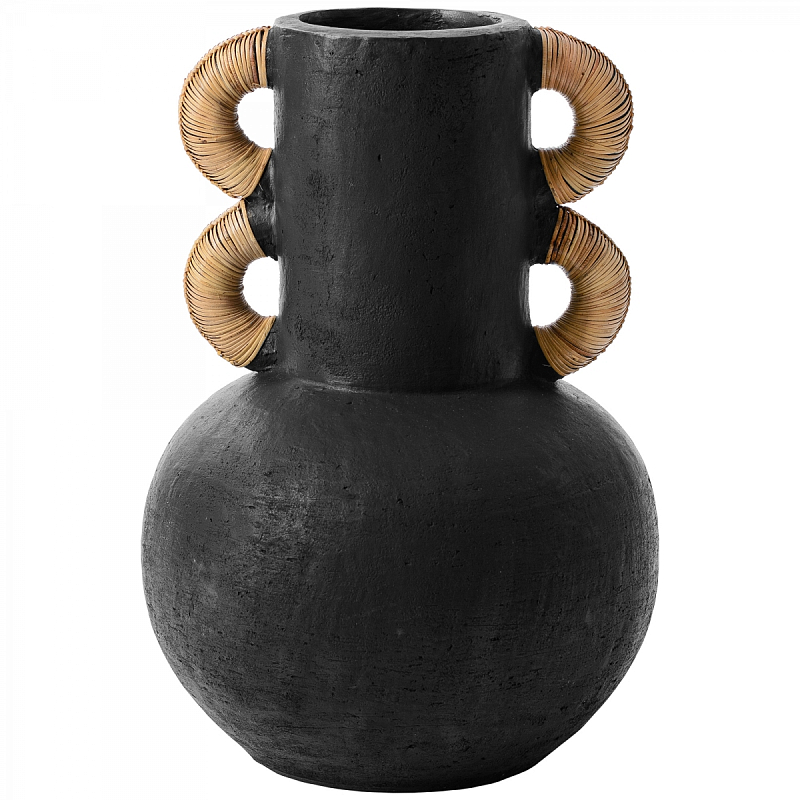 Ваза Round Vase Ceramic & Rattan Черный Ваза Round Vase Ceramic & Rattan Черный в Липецке | Loft Concept