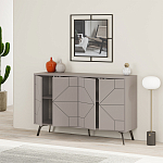 Комод бежево-серый с 4-мя дверцами с геометрическим рисунком на металлических ножках DUNE CONSOLE LIGHT MOCHA варинант исполнения - 2 | Loft Concept в Липецке