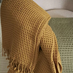 Плед из шерсти цвета охры с бахарамой Waffle Comfort варинант исполнения - 4 | Loft Concept в Липецке