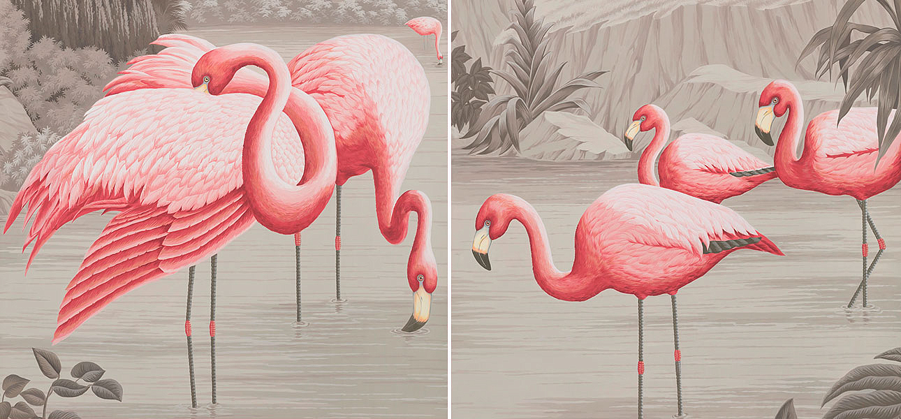 Обои ручная роспись Flamingos Flamingo on Eau Forte scenic paper Обои ручная роспись Flamingos Flamingo on Eau Forte scenic paper - Loft-Concept в Липецке