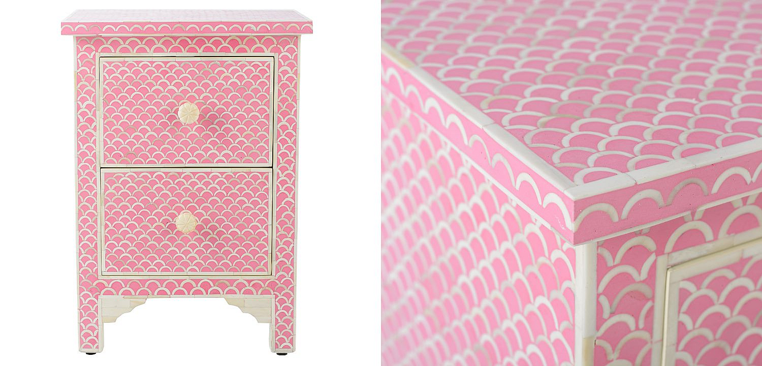 Тумбочка Pink Indian Bone Inlay nightstand Тумбочка Pink Indian Bone Inlay nightstand - Loft-Concept в Липецке