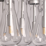 Люстра с 7-ю прозрачными плафонами из стекла в форме капли на круглом потолочном основании цвета хром Lucid Rain  варинант исполнения - 9 | Loft Concept в Липецке