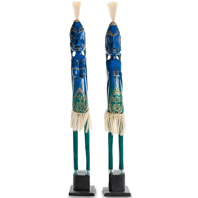Комплект из 2-х деревянных статуэток Asmat Statuettes Blue Green Синий Зеленый Комплект из 2-х деревянных статуэток Asmat Statuettes Blue Green Синий Зеленый в Липецке | Loft Concept