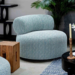 Дизайнерское круглое мягкое кресло в голубой пестрой обивке Roux Round Armchair варинант исполнения - 5 | Loft Concept в Липецке