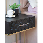 Приставной столик с резным узором на выдвижном ящике Black Table Carved Pattern варинант исполнения - 6 | Loft Concept в Липецке