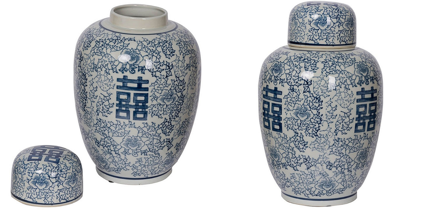 Китайская ваза c крышкой Blue & White Ornament Vase Китайская ваза c крышкой Blue & White Ornament Vase - Loft-Concept в Липецке